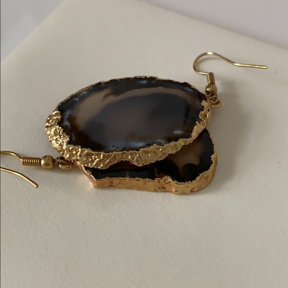 🔮HP🔮 Gold Agate Slice Earrings Natural Stone - Picture 3 of 7